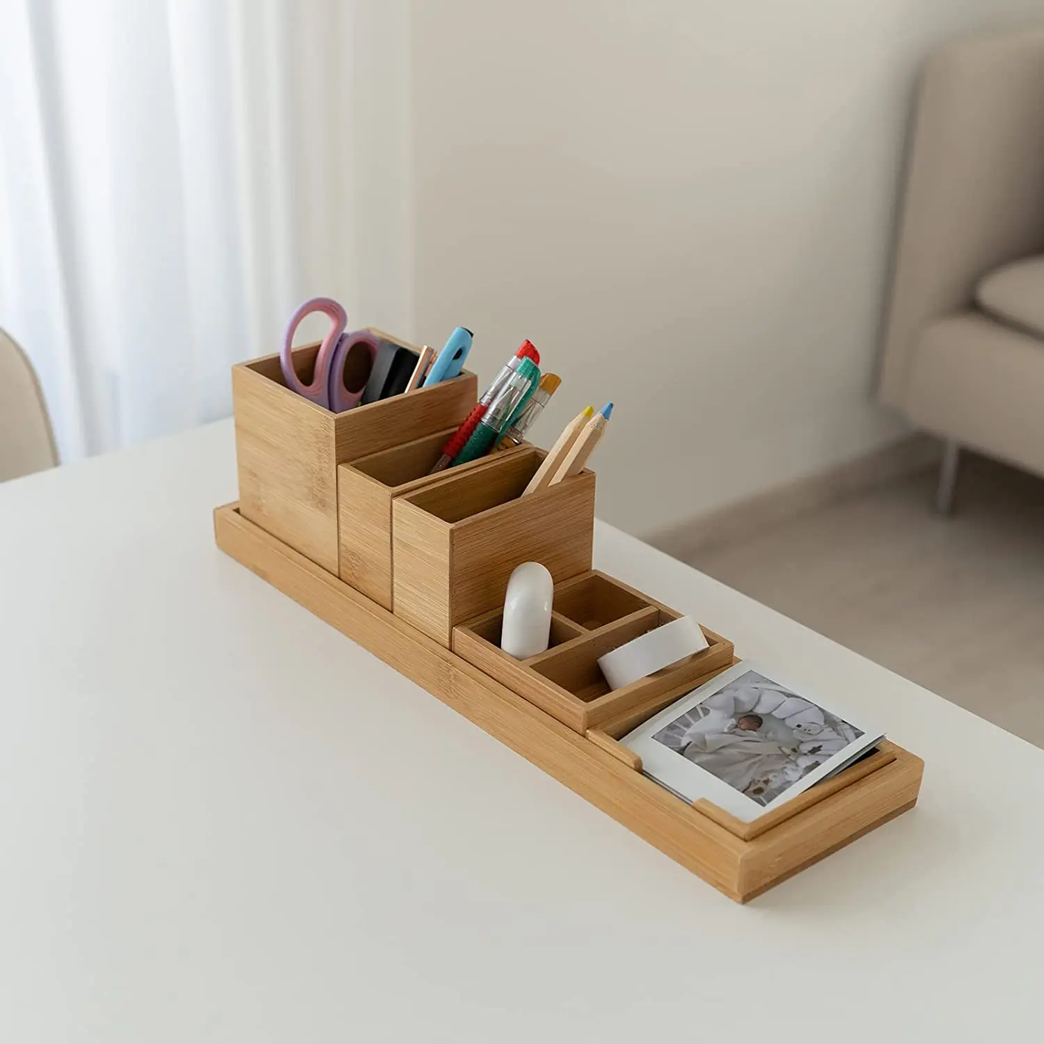 Multi-Functional Space Saver Bamboo Desk Organizer Office Organizer Bamboo Bathroom Organizer Storage for Small Items