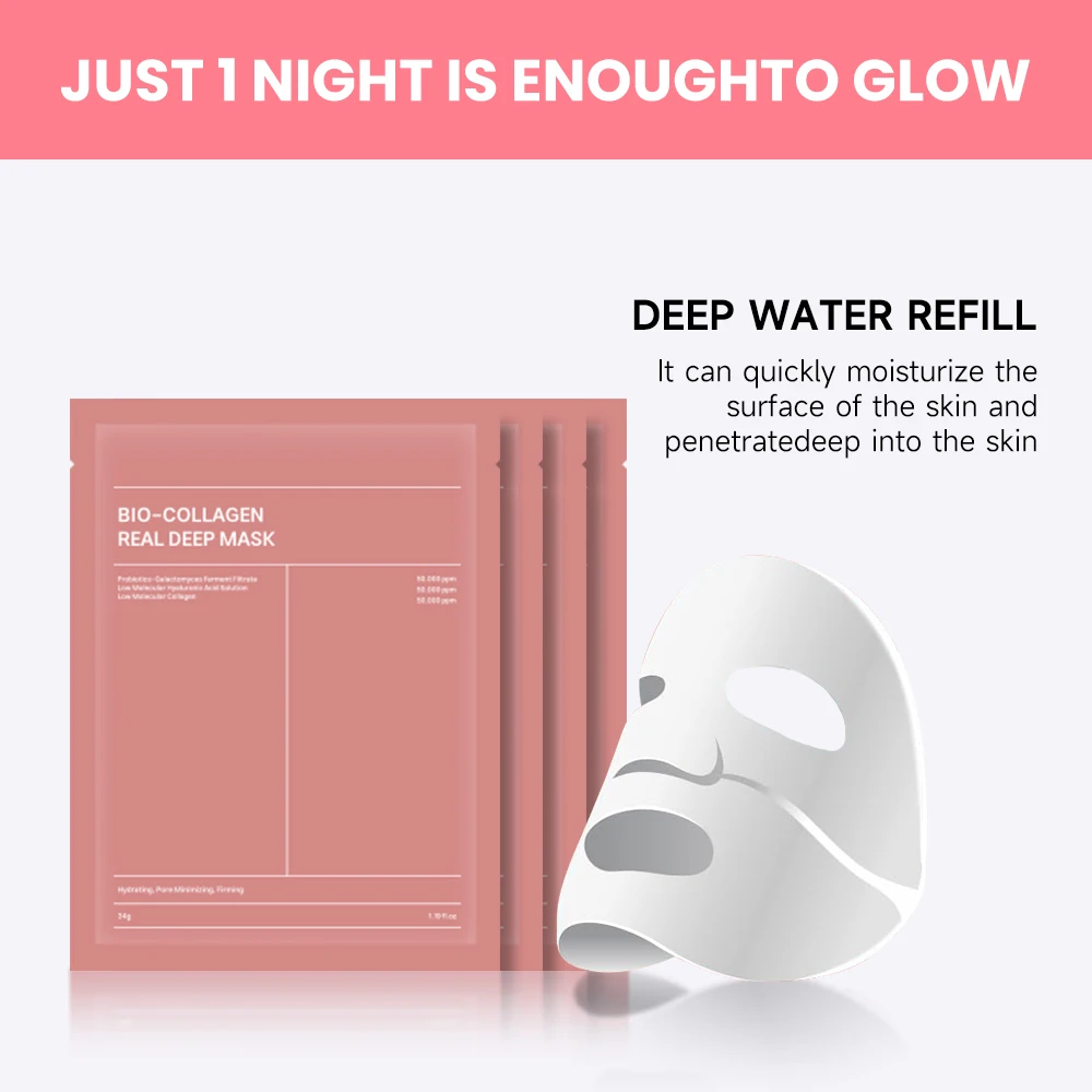 Private Label Real Deep Bio-Collagen Facial Mask Bio Collagen Face Sheet Masks Beauty Skin Care Products OEM