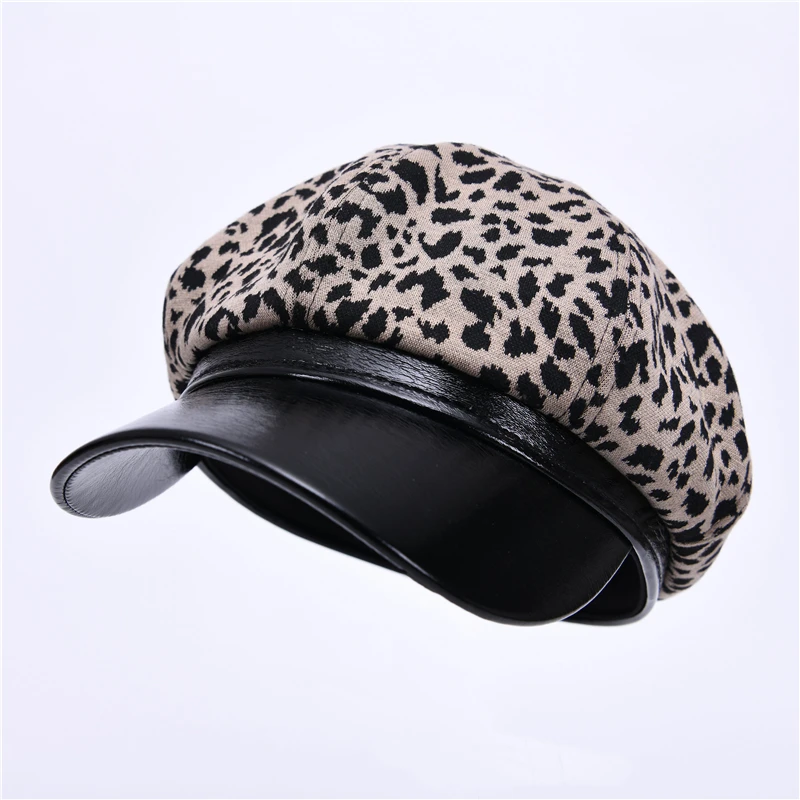 Hot Sale Women Octagonal Cap Leopard Printed Newsboy IVY Hat 8 Panel