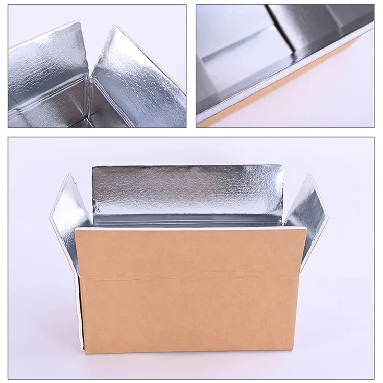 Customizable Size Foldable Frozen Seafood Meat Drinks Food Thermal Insulated Cardboard Carton Aluminum Foil Shipping Boxes
