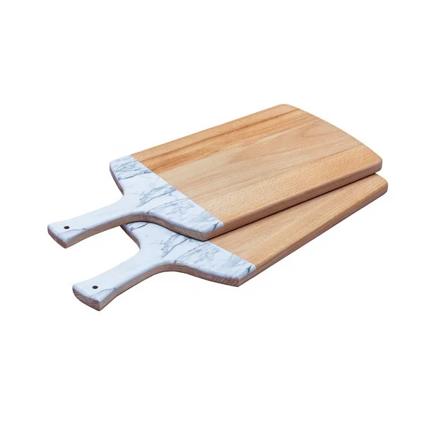 
Factory customized eco-friendly beech wood cheese cutting board with handle UV printing the stripe 
