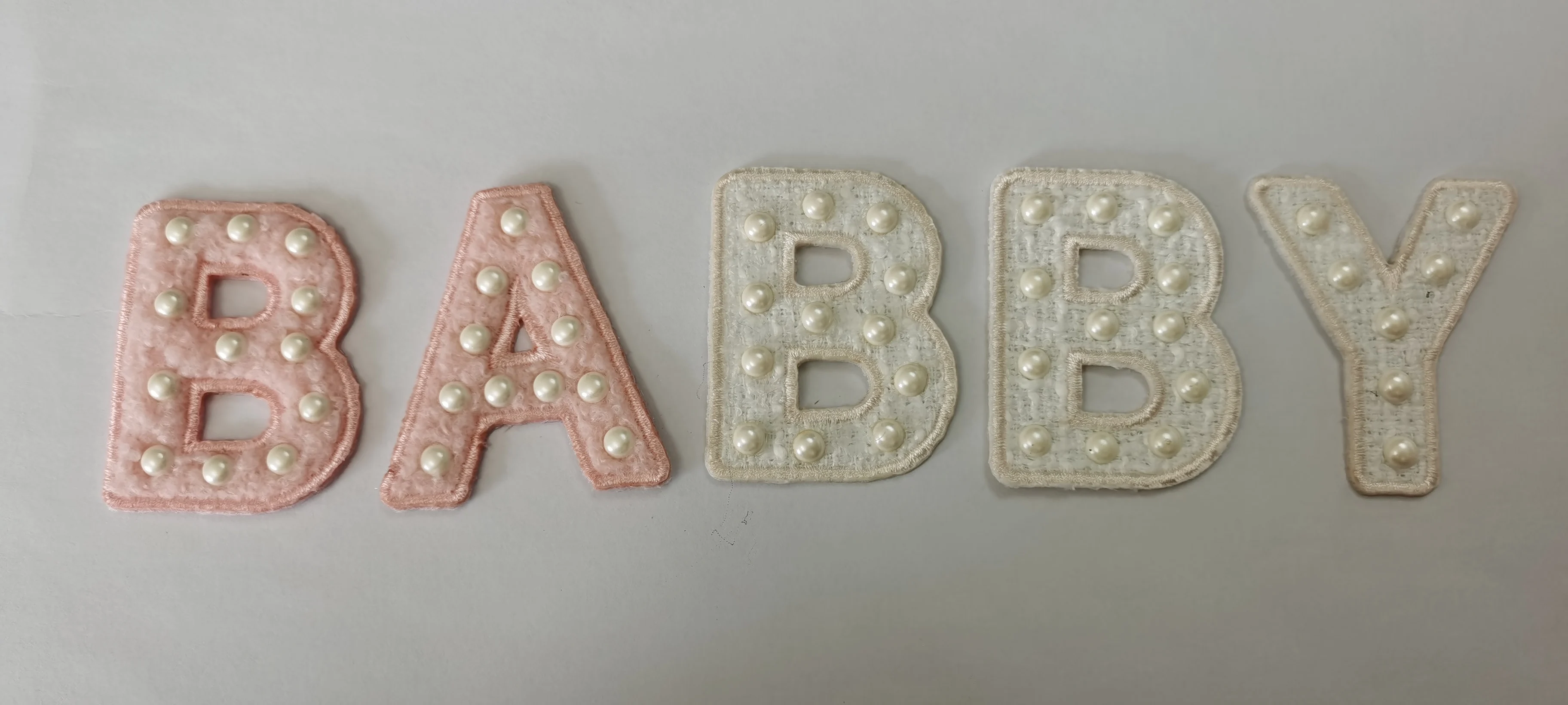 Custom Wholesale Aka Pink  Pearl Letter 3M sticker Embroidery Patch Applique Patches For Diy Craft Bag Hat Garment
