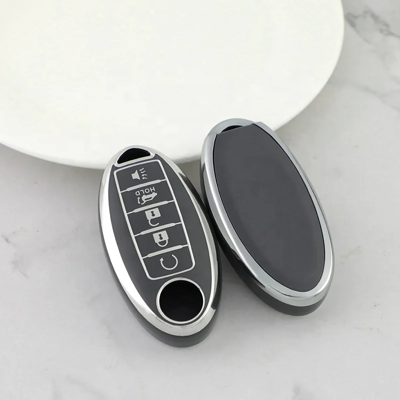 Silver Edge Tpu Car Key Cover&keychain Fob Case For Nissan note Qashqai Pathfinder Rogue Versa Murano Infiniti Q50 accessories