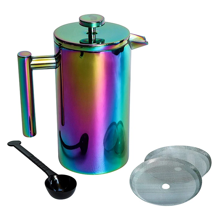 Double wall insulated vacuum stainless steel french press coffee maker