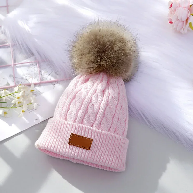 Baby Winter Hat Cute Pompom Cap Beanie Autumn Winter Warm Knitted Children Girls Knitted Hat Solid Hairball Elastic Kids Bonnet