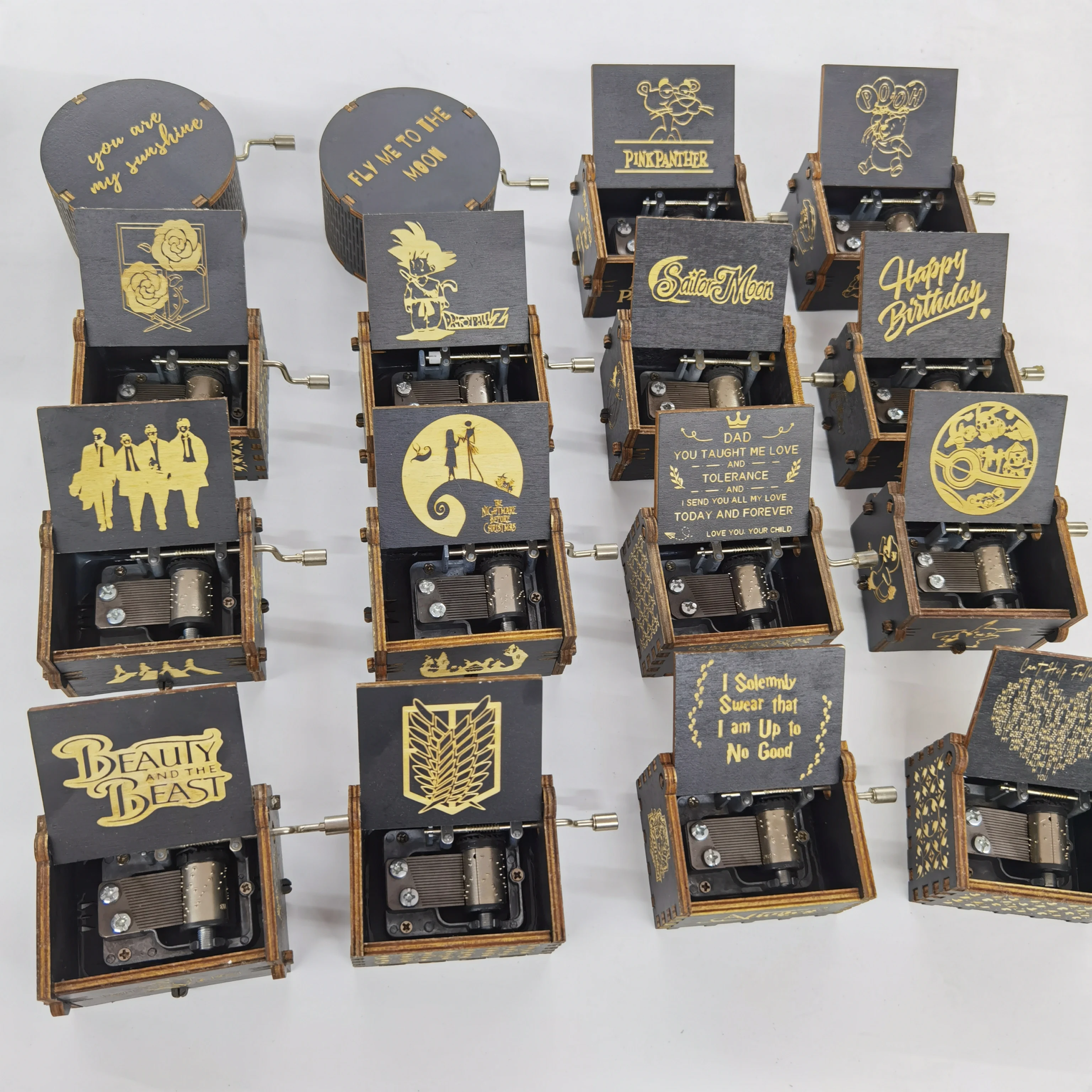 Factory Custom LOGO Wooden Mini Harry Movie Potter Hand Cranked Wooden Music Box For Holiday Gifts Birthday Gift