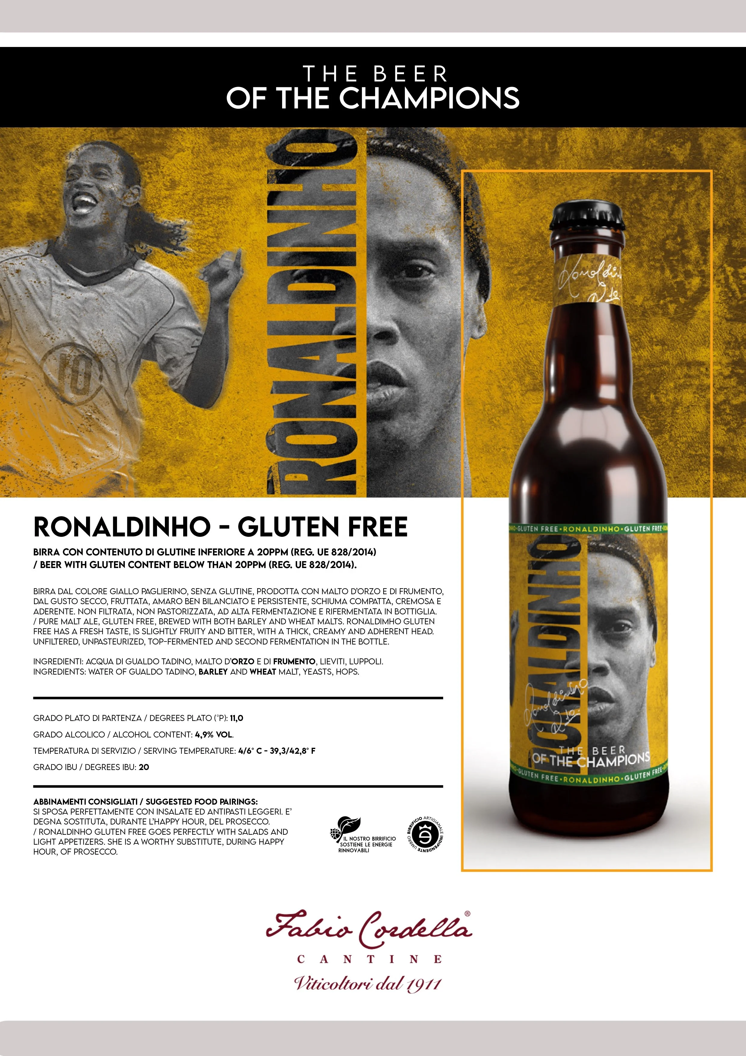Ronaldinho [R]10 итальянских безглютеновых пивных 333 мл бутылок чистого эля вино из чемпионов GVERDI сделанное