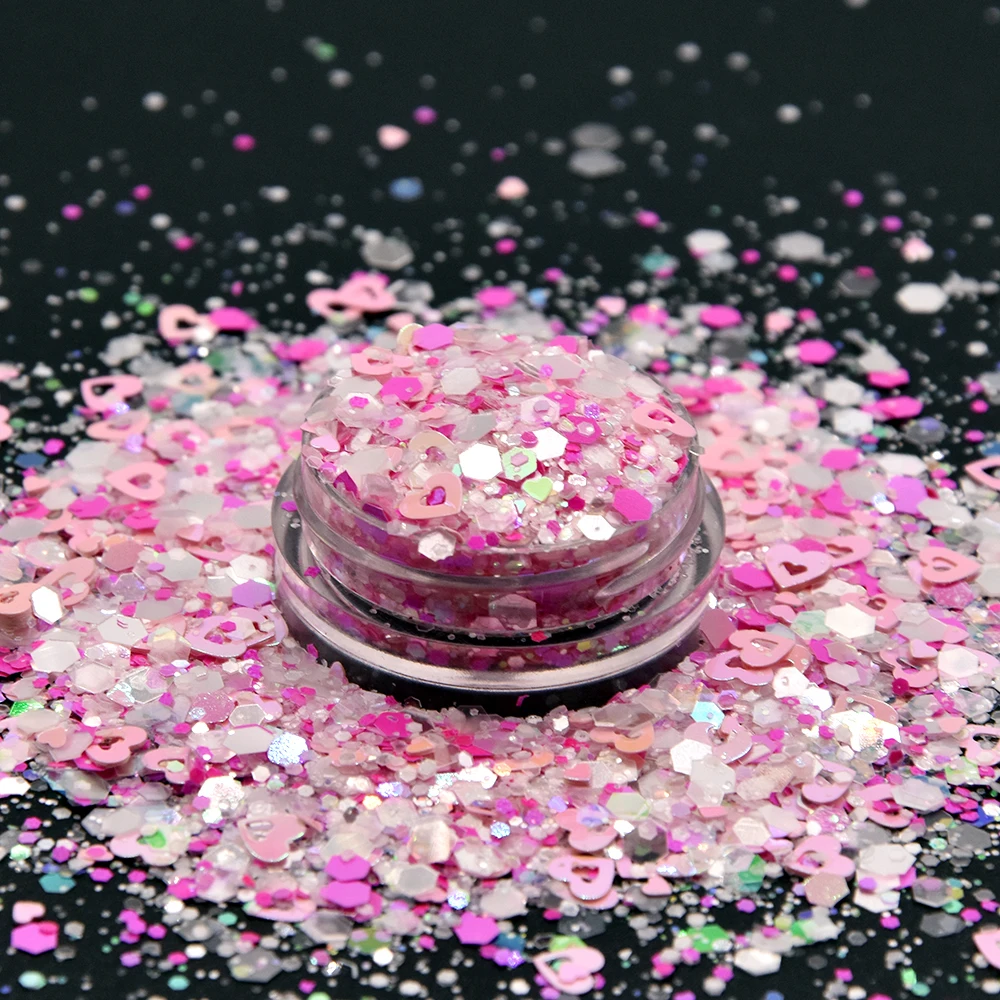 Resistant Solvent polyester glitter per kilos bulk pink mix heart glitter chunky mix valentine glitter