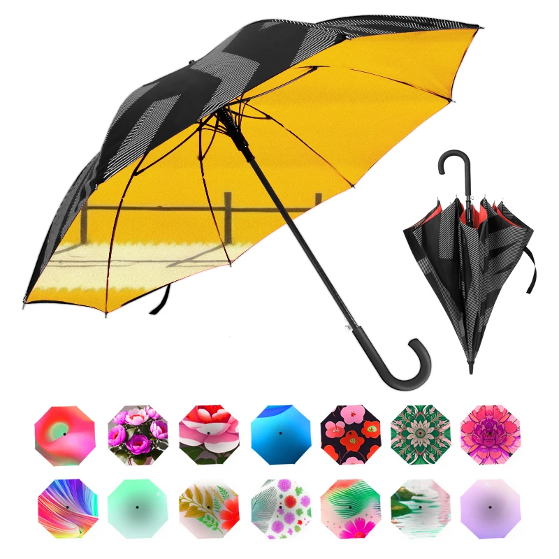 23 inch Luxury creative customized logo pattern Double layer rain cloth outdoor windproof sun umbrella parasol