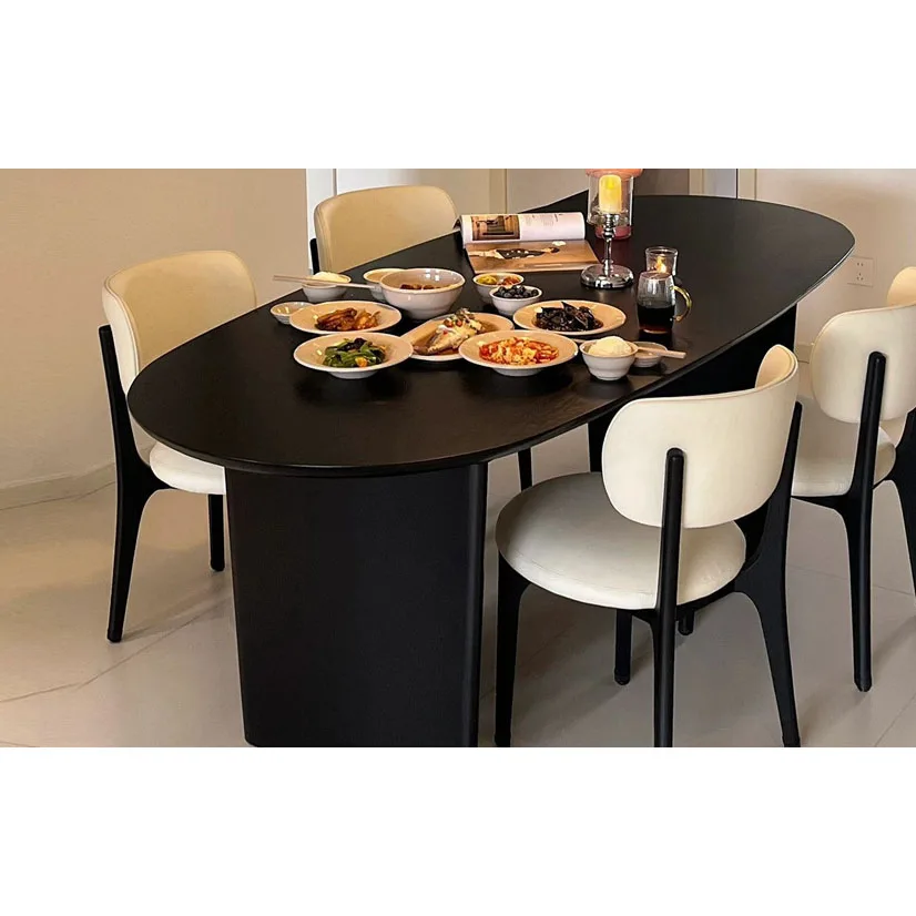 Nordic black solid wood dining table antique style quiet wind small household oval dining table natural wood negotiation table