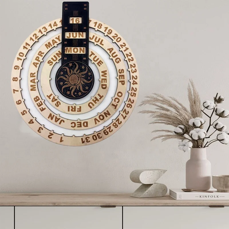 Wannian Creative Household Wooden Calendar Pine Cross-Border Rotating Decorative Pendant with Laser Engraved Logo Gift