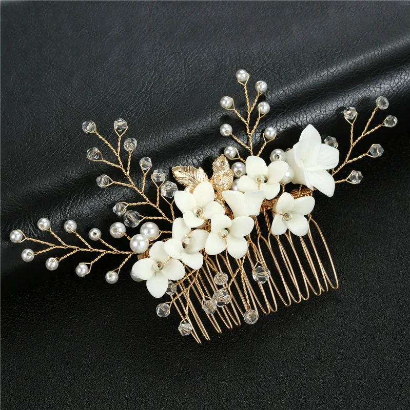 Handmade Clip Rhinestone Bride Wedding Pearl Bridal Hair Pins Piece Accessories Comb Barrette for Women and Girl