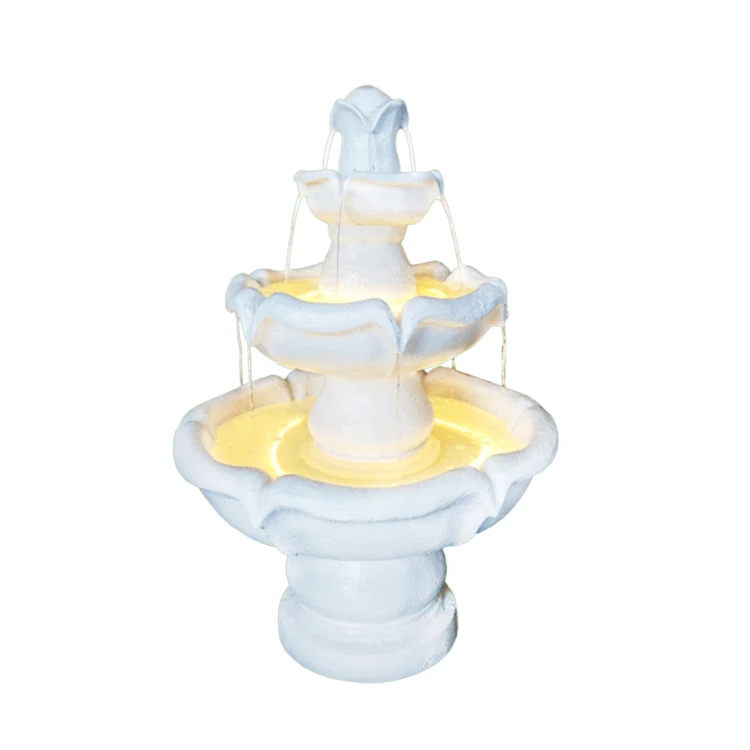 Newest Promotional Outdoor Fountain Feature 4 Tiers Resin Garden Decoration with Led Ropes Electrical Pump