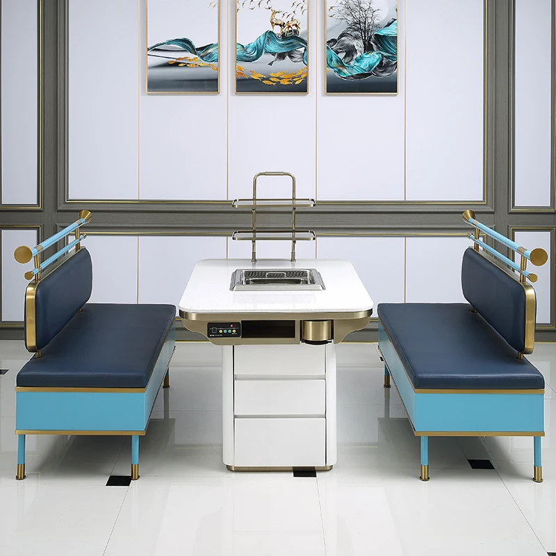 Zhuoyue HT-22 Recommend Korean Barbecue Table Square Sintered Stone Table Restaurant Tables With Grill