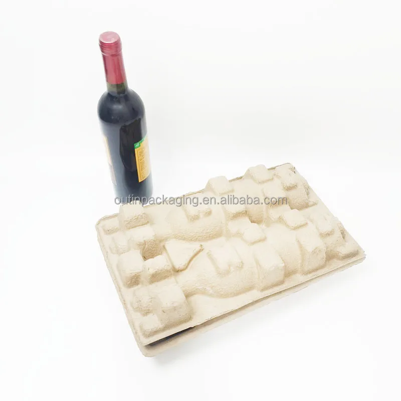 biodegradable Recyclable molded paper pulp wine tray mold pulp wine glass bottle packaging box inner insert wine pulp packaging