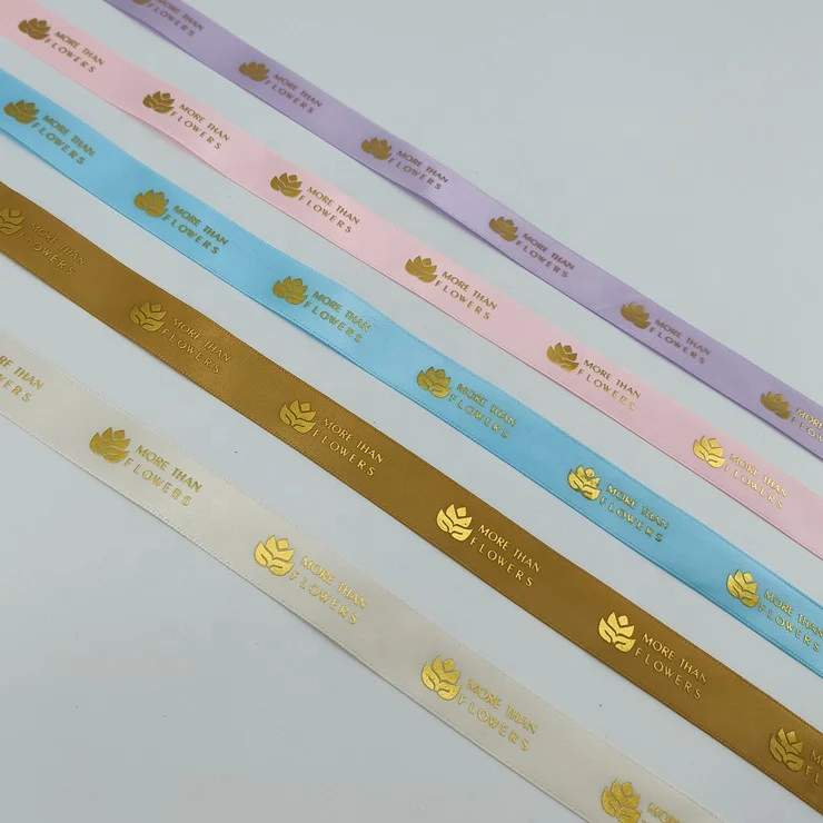 Factory custom ECO friendly gold foil printed silk gross grain grosgrain ribbon gift ribbon with logo brand
