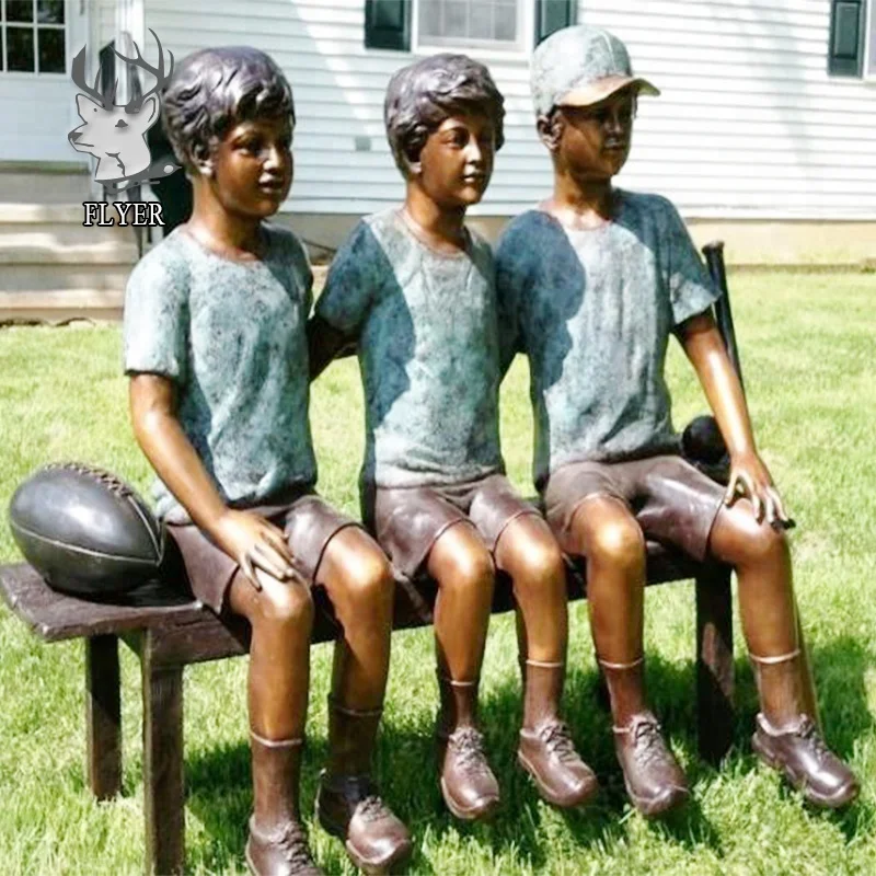 Direct selling bronze garden statues decorations metal craft children bronze children on bench statue