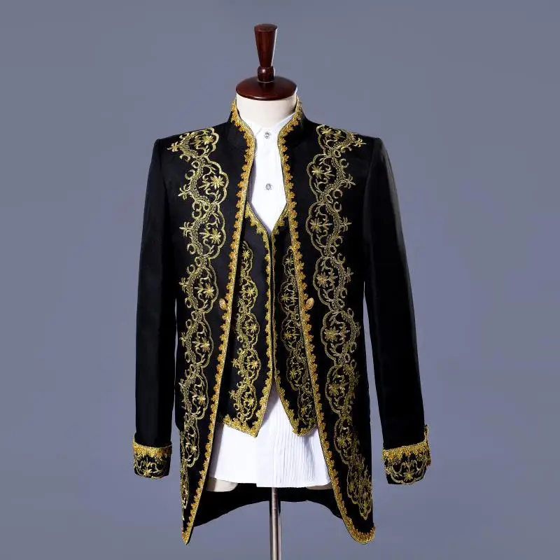 New Suits 3 Piece Dress Men Tuxedos Retro Luxury Wedding Thobe Blazer+Vest+Pants Prom Blazer Jacket Man