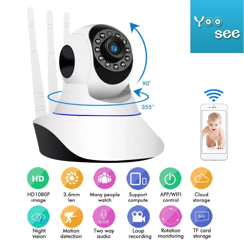1080P Two Ways Audio Robot Security 2.0MP H.265 P2P Infrared Wifi Cctv Camera