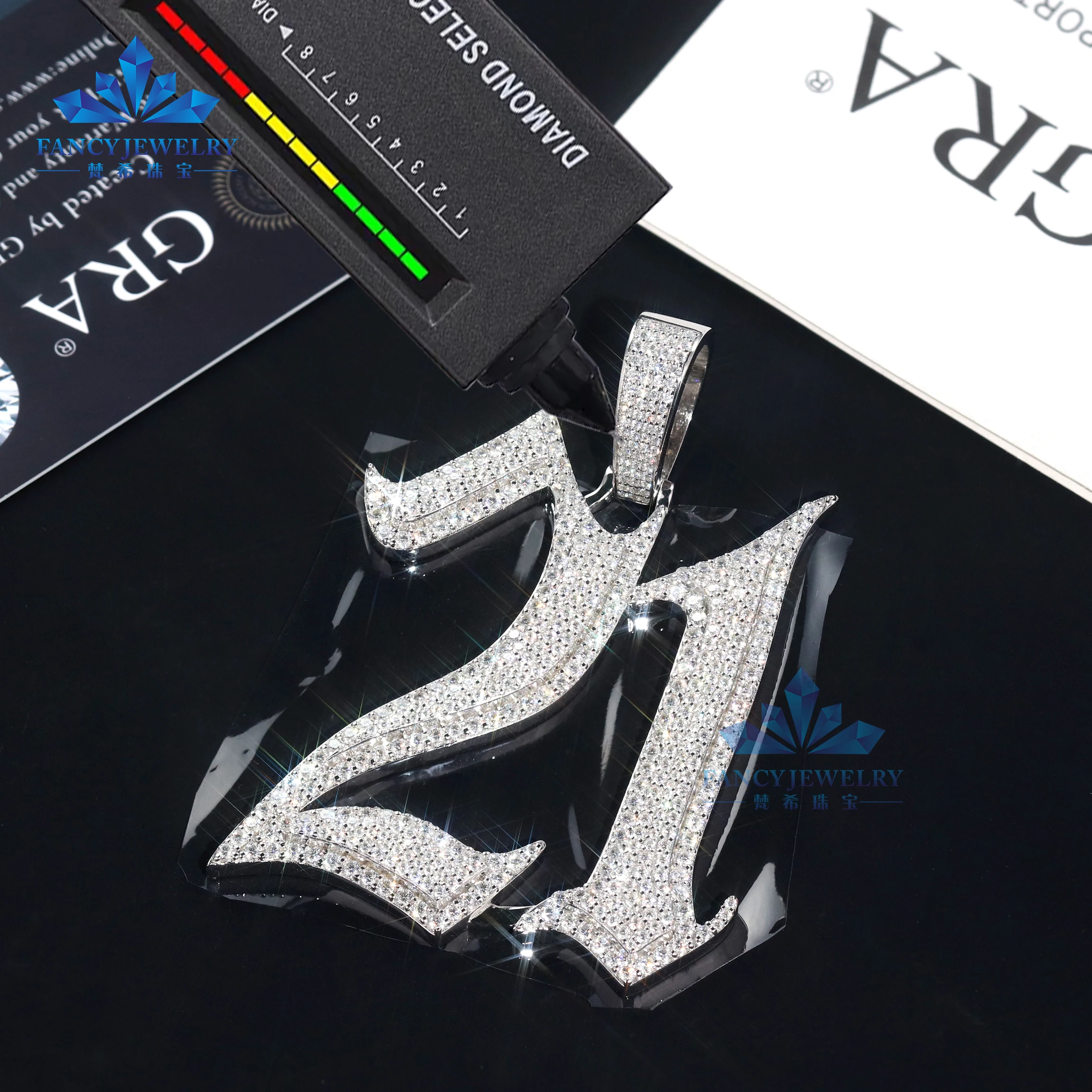 Fashion Design HipHop Style 925 Sterling Gold Plated Silver Iced Out Number Moissanite Pendant For Gift Party