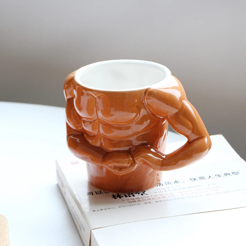 Creative Abdominal Muscle Shape Ceramic Coffee Mug Stoneware Orange Glaze Funny Milk Cup