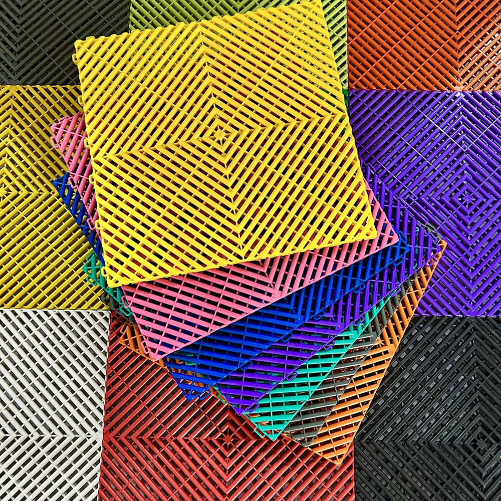 Plastic Garage Floor Tiles Interlocking PVC Garage Floor Plastic Flooring Mats For Car Wash/Car Show/Workshop