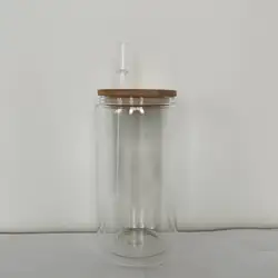 Mazoho 2022 New 12/16/20oz double walled sublimation blank glass can snow globe glitter glass beer Can with bamboo lid