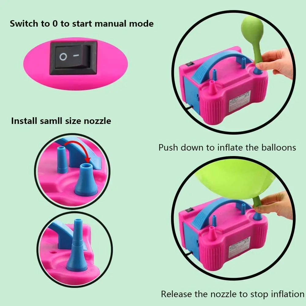 Balloon Pump Set Electric Air Balloon Blower,Balloon Inflator Dual Nozzles Balloon Arch Garland Kit with Tape Strip,Tying Tool