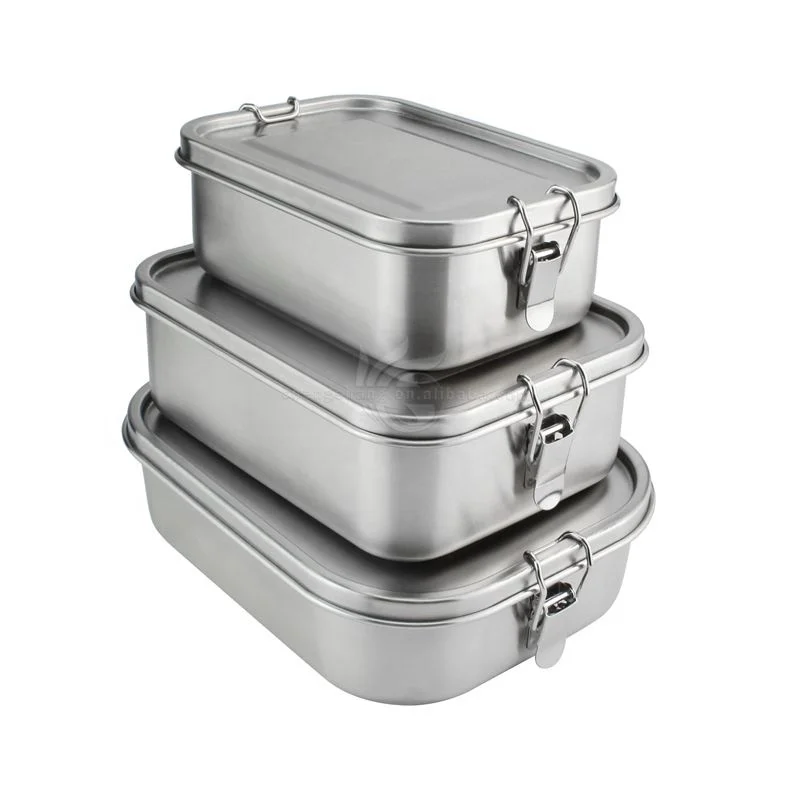 Большой Ланч-бокс из нержавеющей стали металлическая коробка Bento контейнер для еды с фиксаторами детей школы офиса работы