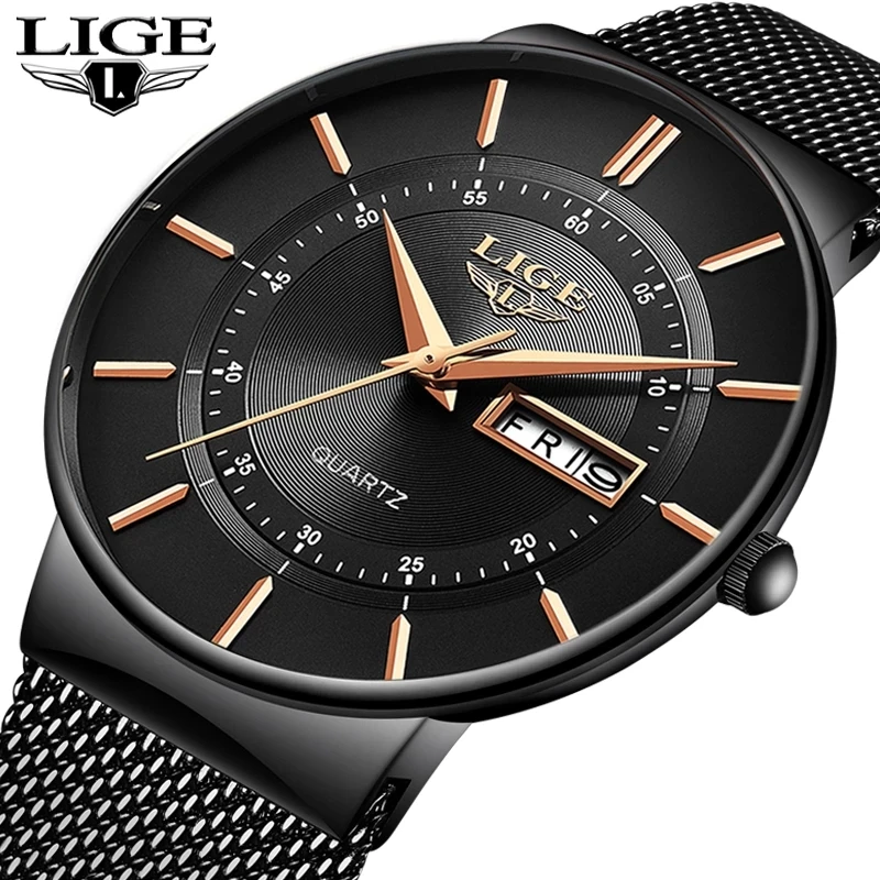 LIGE 9949 low price high quality men quartz watch Chronograph PU leather band Waterproof Mesh Strap water proof in stock