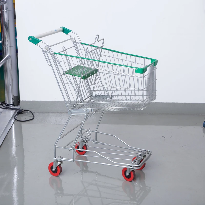 Supermarket Shopping Trolley High Quality 4-Wheel Asian Style Metal Cart for Sale