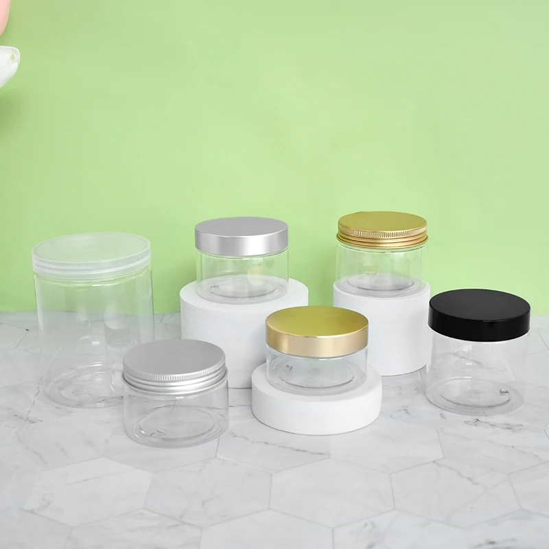 Custom pot cream cosmetic jar 50ml 100ml 250 500 650 ml plastic container jars 200ml with spoon and lid food grade