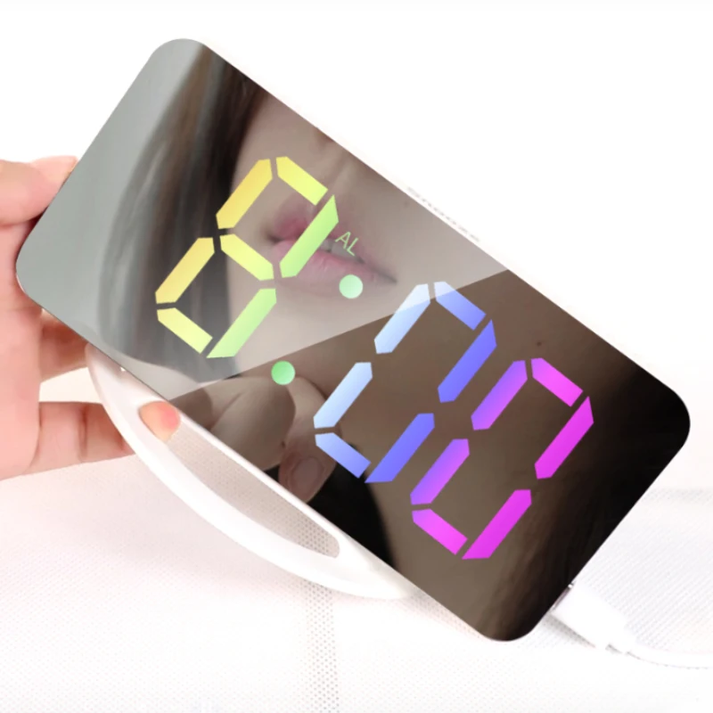 Customizable Type Low Voltage For Multicolor Electronic Digital Colorful Mirror Luxury Mirrored Electron Led Custom Desk Clock
