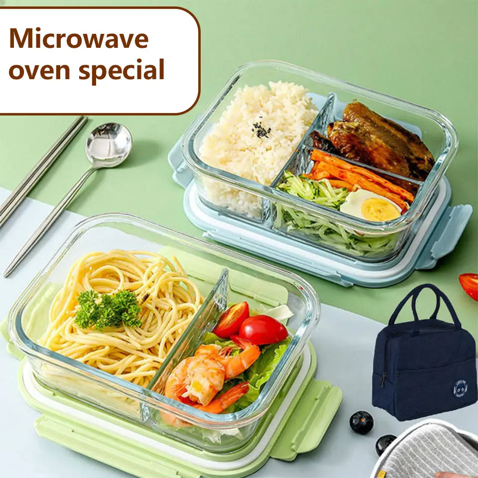 Compartment Plastic glass Bento Box School Lunch Container for Kids Office Use Freshness Preservation Feature