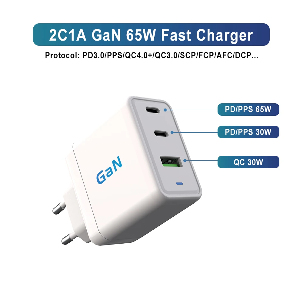 Custom Logo Multi Port Amazon Top Seller 65w USB C Power Adapter PD Phone Charger For Macbook iPhone iPad Samsung