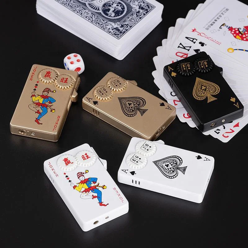 Creative Windproof Poker Green Flame Lighter Metal Lighter Rotatable Gear Luminous Playing Card Lighter