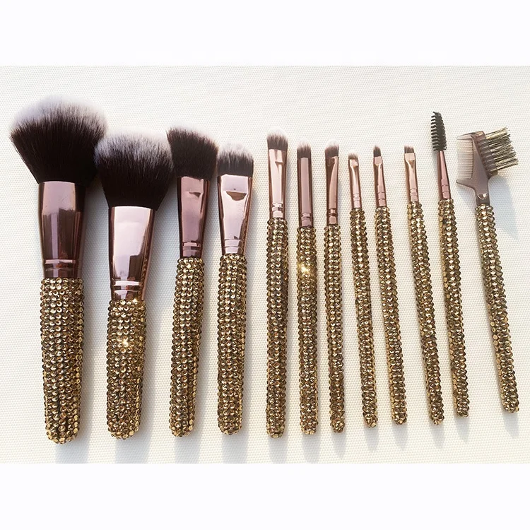 
Skyey Care 12pcs Premium Rose Gold Glitter Diamond-bordered Make Up Brush Kit Bling Blinged Makeup Brushes Set 