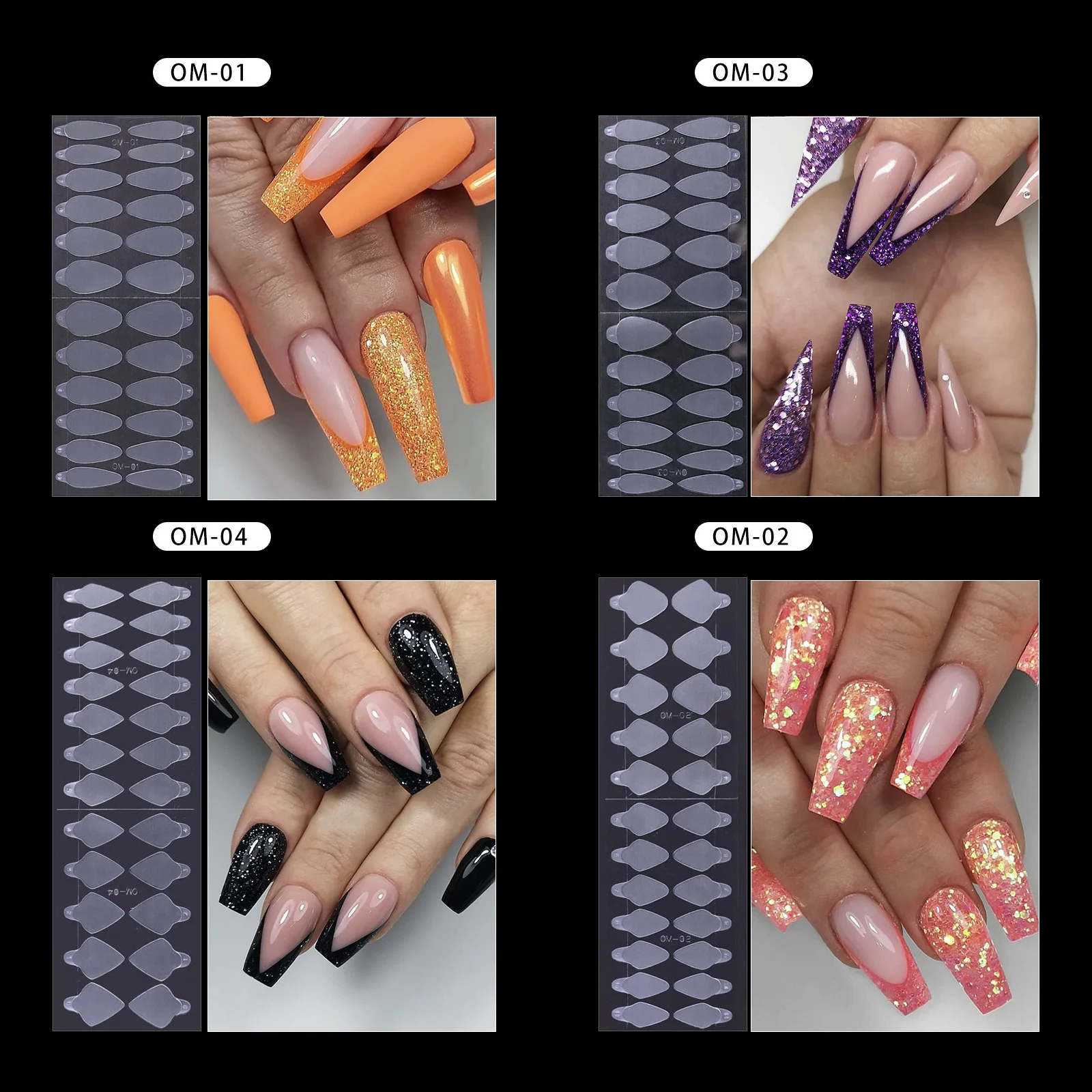 Hot sale matte free french style nail mold sticker 24pcs crystal nail film mold
