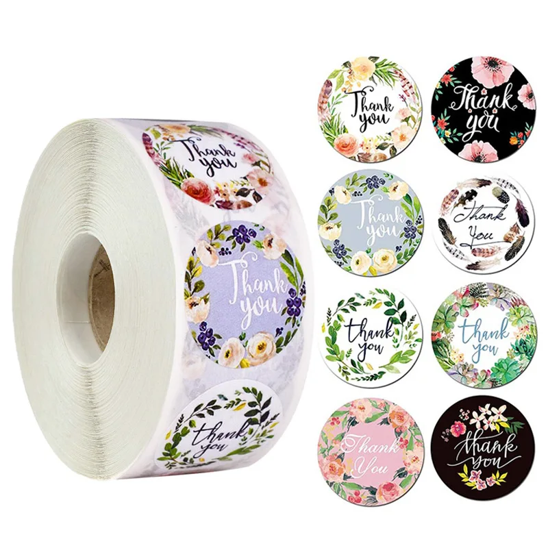 Thank you stickers floral Thank you for your purchase roll stickers