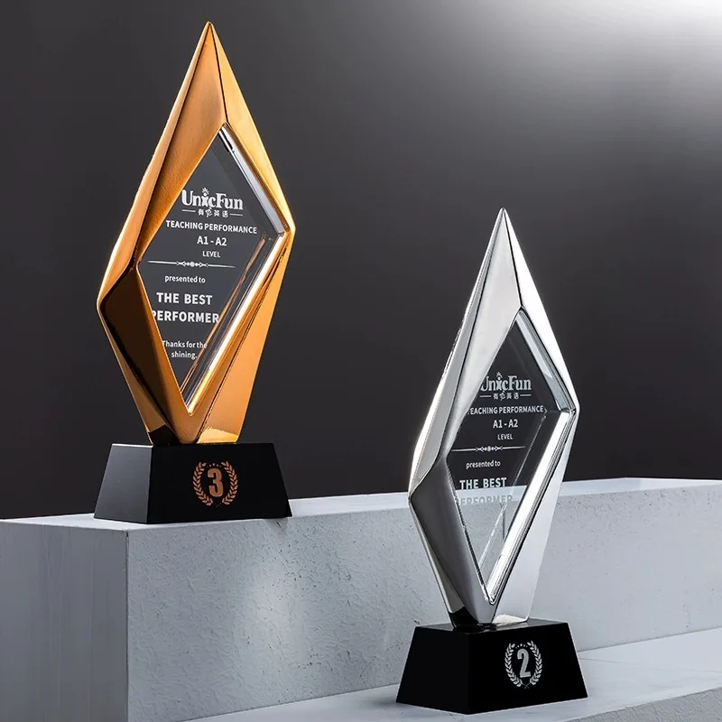 28cm height gold silver bronze resin Crystal Plaque crystal trophy award MH-NJ0399