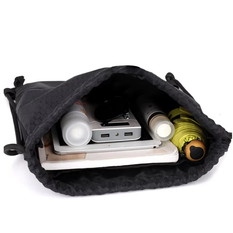 Hot Sale Large Capacity Waterproof Nylon Draw String Backpack Portable Foldable Blue Polyester Drawstring Bag With Your Own Logo