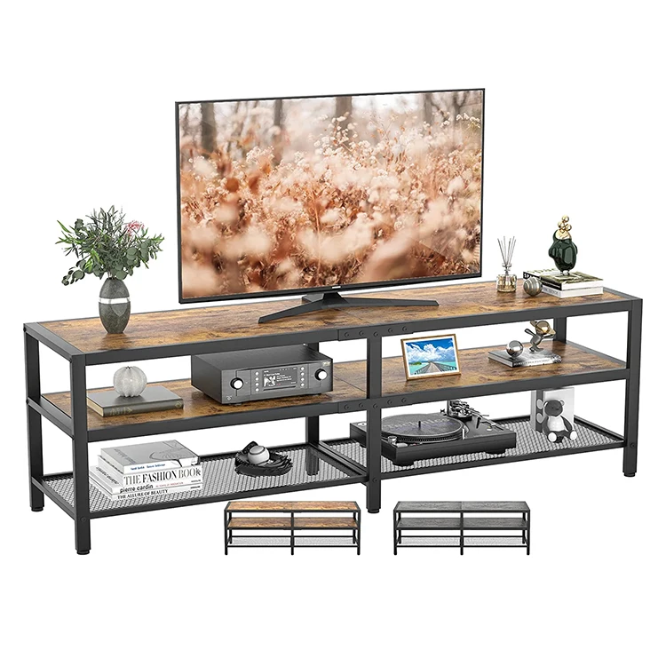 Wholesale Manufacturer Modern Floor TV Console Stand Living Room Furniture OF Wooden Metal Black Center Table Tv Stand Cabinet