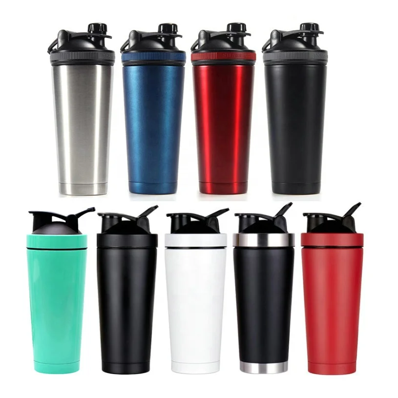 Custom 500ml 750ml double wall stainless steel shaker bottle vacuum insulated Steel Mixing Ball Gym wholesale protein