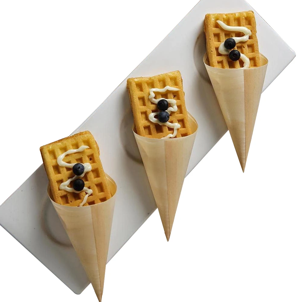 Biodegradable Ice Cream Pine Cone Food Containers Disposable Wooden Cone For Food