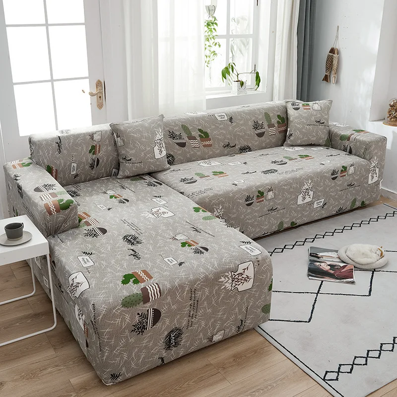 Fashion Splicing Color L Shape 3 4 Seaters Pattern Printing Elastic Stretch Living Room Sofa Seat Cover Set