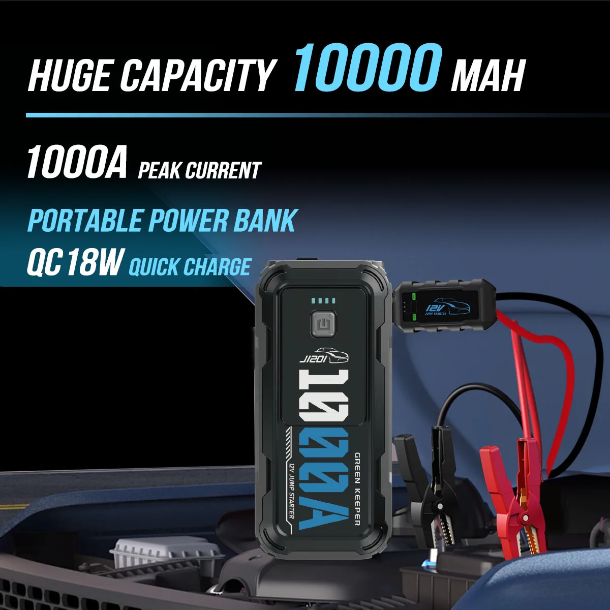 Greenkeeper UltraSafe Booster Pack 12V 1000A Battery Jump Starter For Vehicles Truck Car