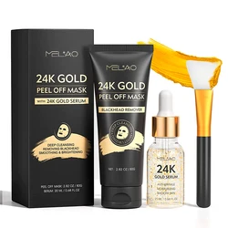 24K Gold Deep Cleansing Diets Pores Oily Peeling Mask Blackhead Remover Peel Off Face Mask with Brush Serum