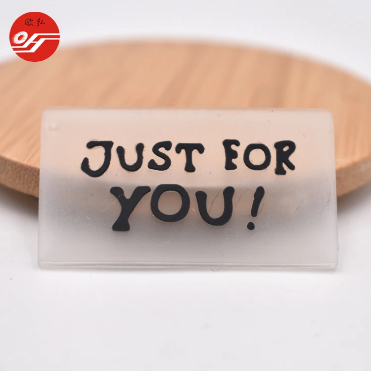 High quality embossed logo transparent PVC rubber patch  PVC rubber 3d patch for clothing