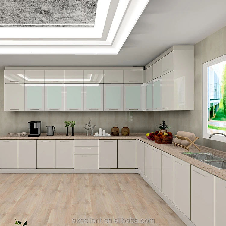 Глянцевая акриловая дверь, пластиковая панель, скрытая ручка ящика без ПВХ, роликовый шкаф, кухонный шкаф