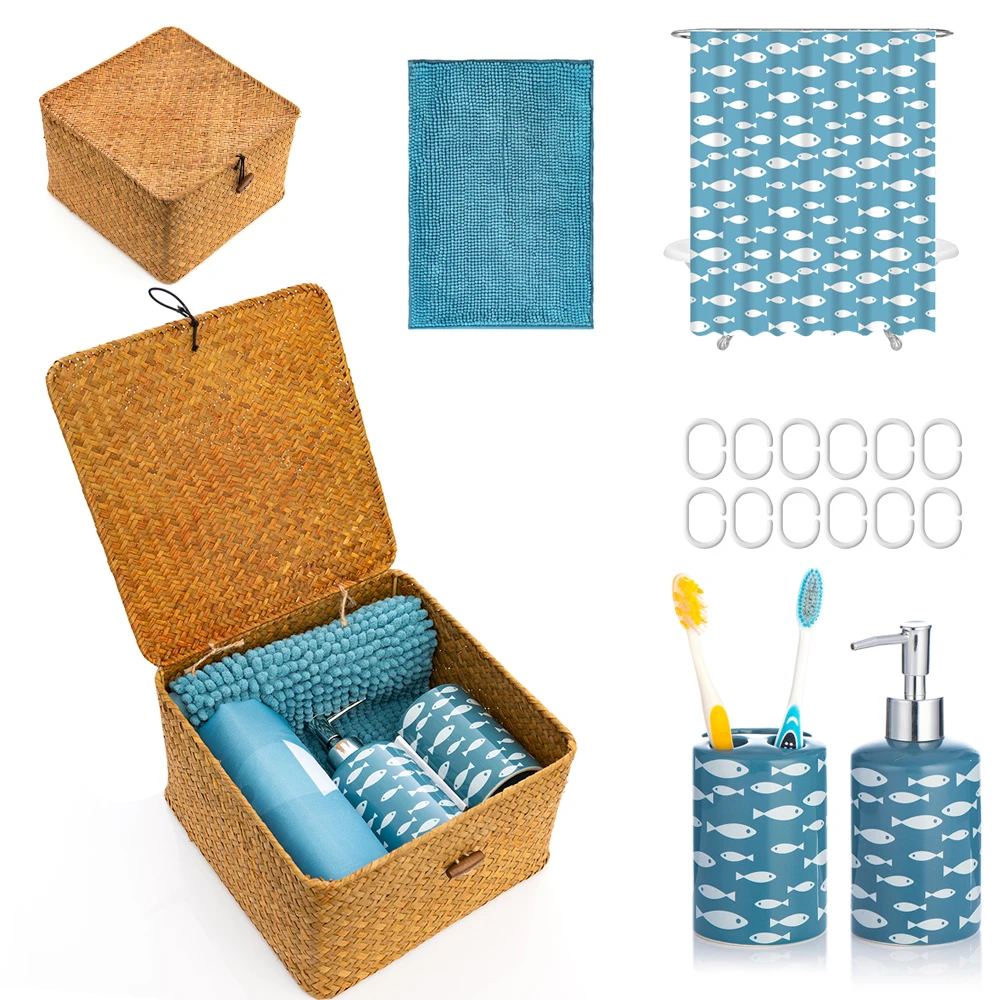 Экологичная корзина из ротанга с водорослями ручной работы, корзина для хранения с крышкой, подарочная корзина, корзина для хранения мелочей для ванны